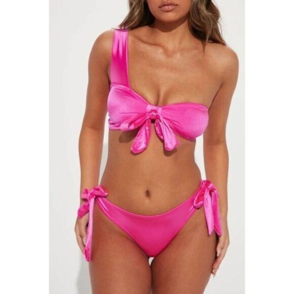A Gift For You Satin Bow Bra And Panty Set Fuchsia Size Small